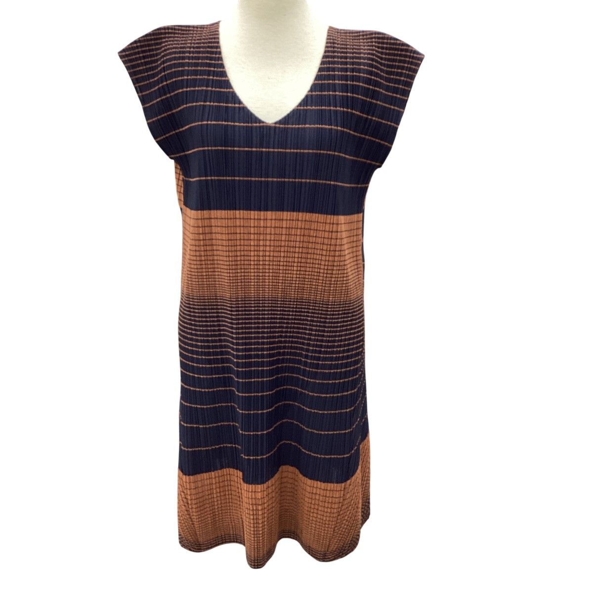 ISSEY MIYAKE イッセイミヤケ PLEATS PLEASE 変形 チュニック ワンピース SIZE 4 ネイビー×ブラウン