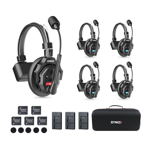 【新品】ワイヤレスインカムヘッドセット,全二重インカムシステム 5人通話 20H稼働 3.5mm音声モニタリング 複数セット組み合わせ可能 350M（LOS） AECノイズキャンセル HUB必要なし, SYNCO-Xtalk-x5-ワイヤレス dc318068