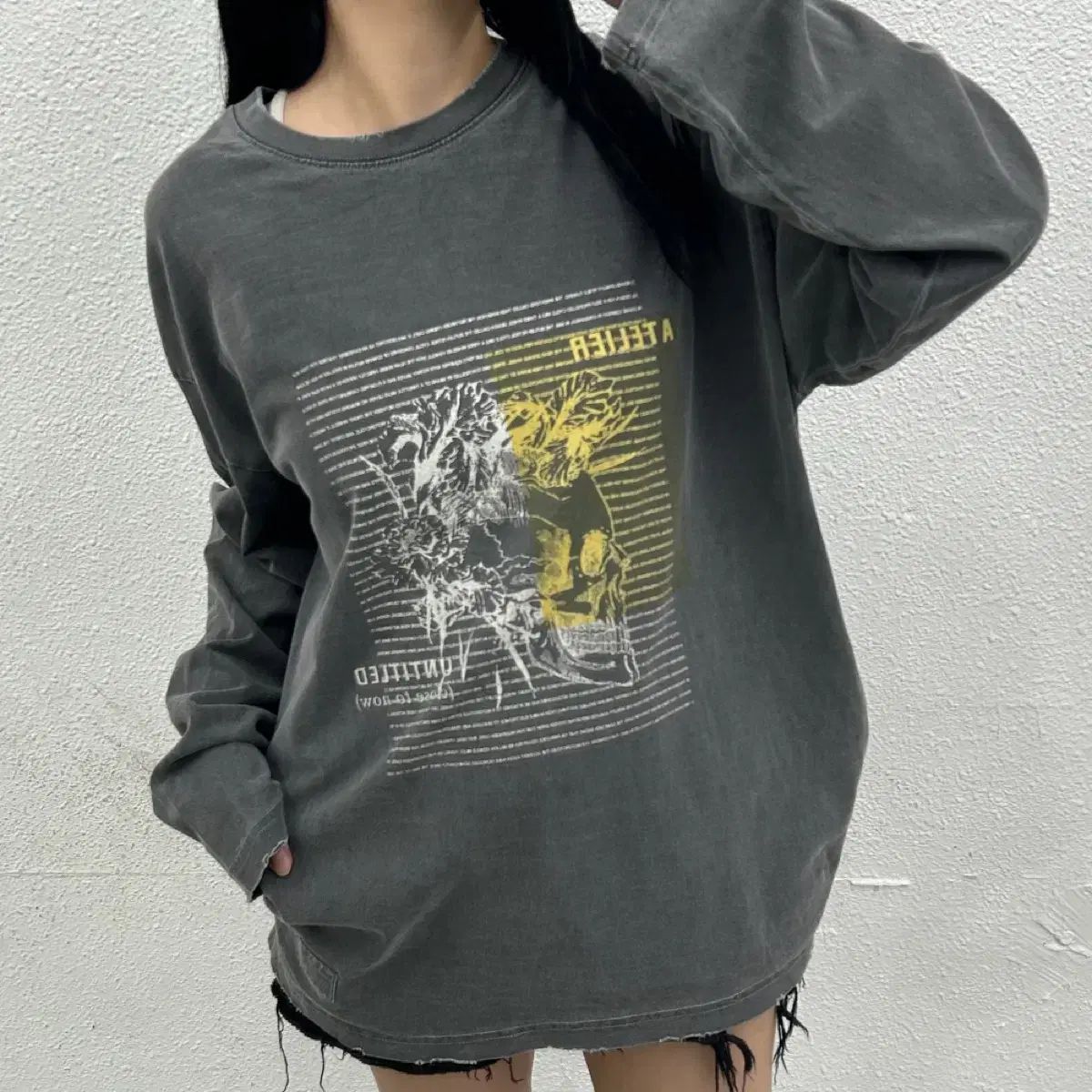 バックル ヴィンテージ プリンティング グレー ロングスリーブ L