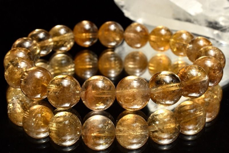 【１点物】AAコロンビア産◇スモーキーな黄金色彩 ゴールデンレムリアンシードクリスタル　9.5mm　グラデーション ブレスレット パワーストーン 天然石 _MD629