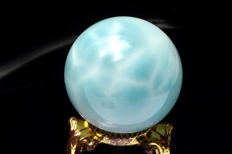 【１点物】くっきり波模様 ラリマー　25mm　丸玉(台座付き) スフィア パワーストーン 天然石 _CG7738【宅急便】