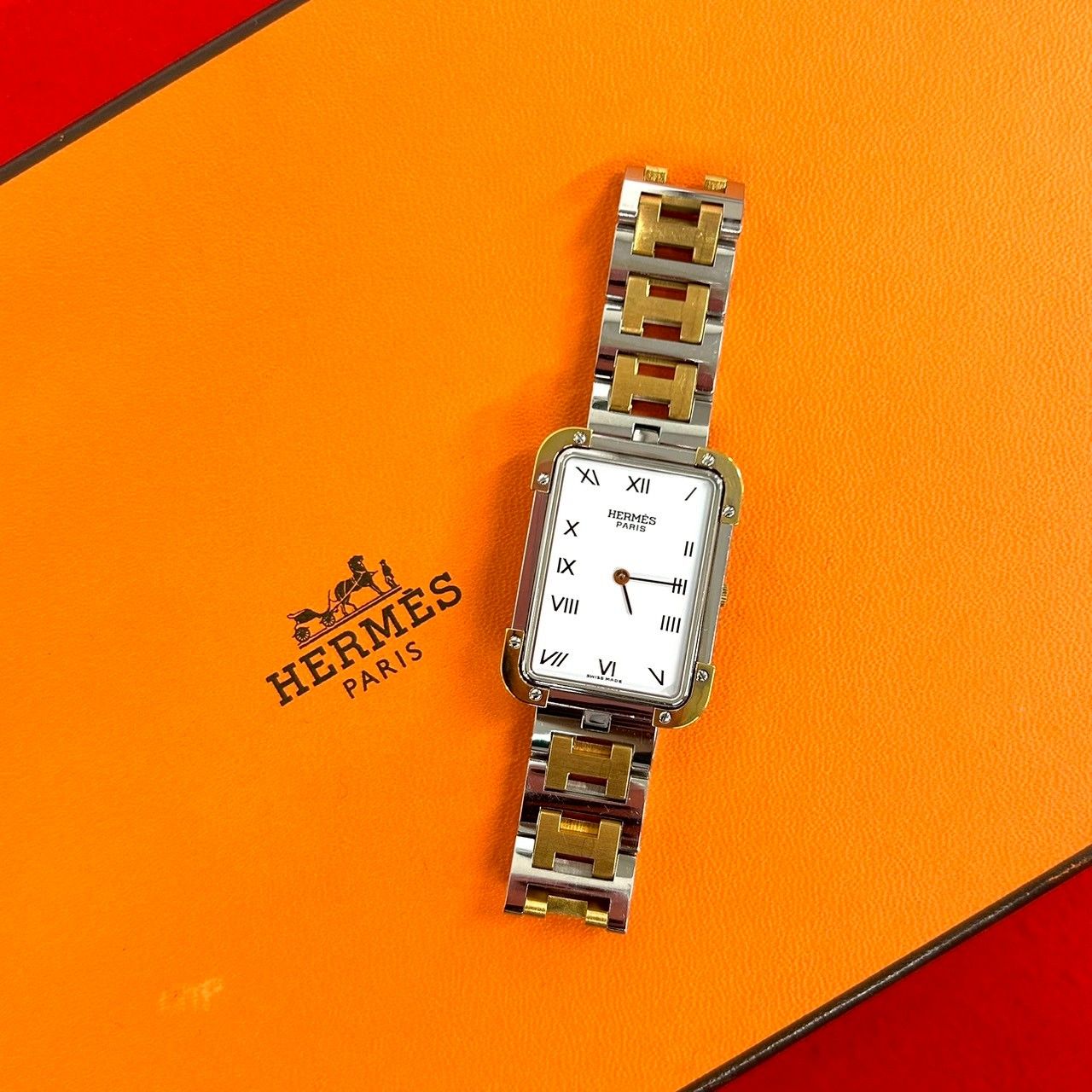 稼働品 極 美品 HERMES エルメス ヴィンテージ クロアジュール H ロゴ ステンレス GP 腕時計 リストウォッチ ゴールド シルバー 34357