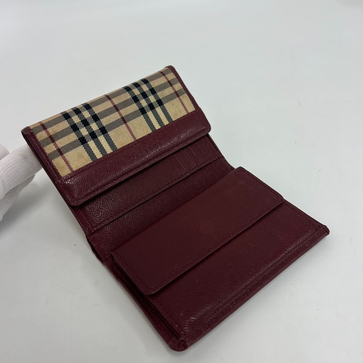 バーバリーBURBERRY ボルドー ミニ財布 チェーン付き 格安/訳あり】BURBERRY バーバリー 折財布 ミニ財布 ノバチェック