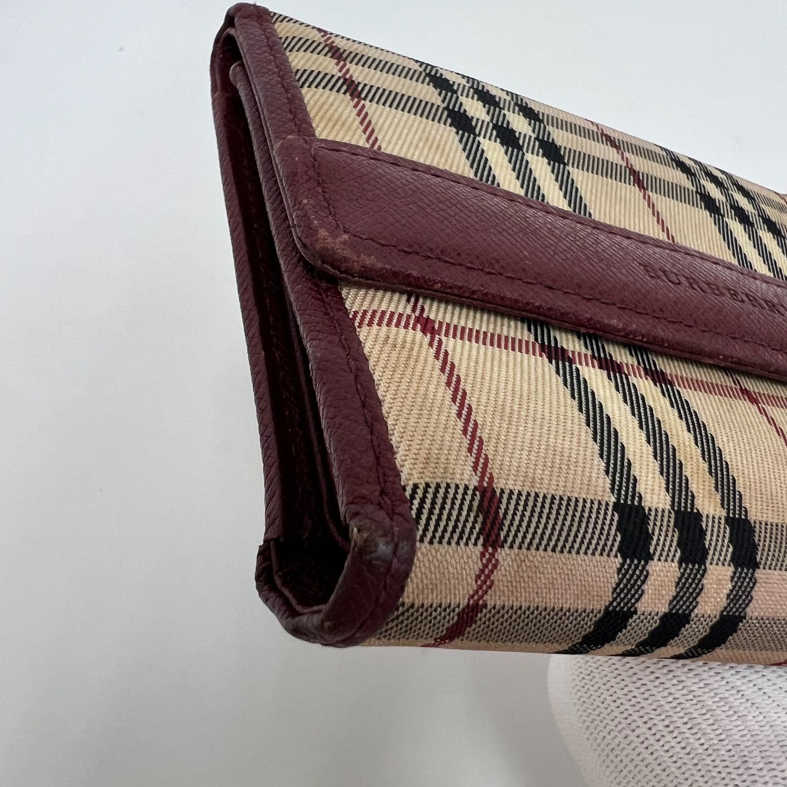 バーバリーBURBERRY ボルドー ミニ財布 チェーン付き 格安/訳あり】BURBERRY バーバリー 折財布 ミニ財布 ノバチェック
