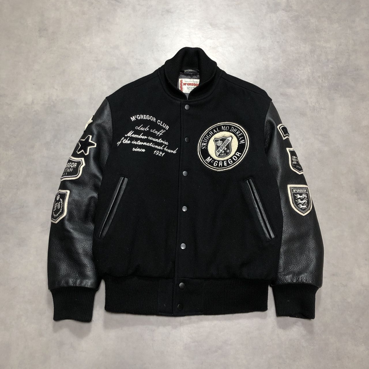 GQ5897◇McGREGOR : フルデコ スタジャン 袖レザー ワッペン◇M◇ブラック マクレガー ブルゾン アウター