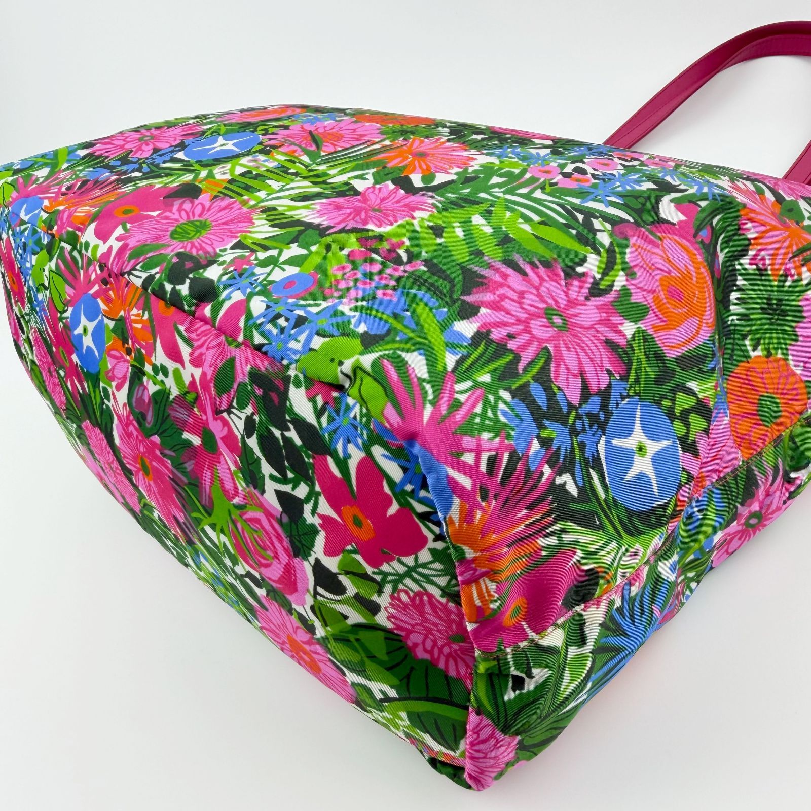 中古】PRADA プラダ フラワープリント トートバッグ ナイロン レザー 