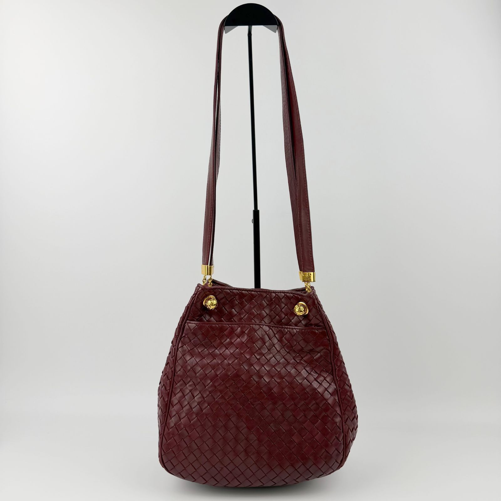【中古】BOTTEGA VENETA ボッテガヴェネタ イントレチャート ワンショルダーバッグ ショルダーバッグ レザー ボルドー レッド 金具ゴールド ヴィンテージ レディース HIBUOCHI VINTAGE hboc260615a04