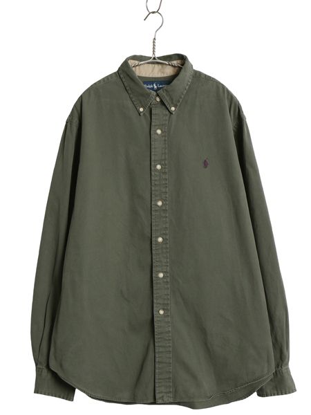 90s ラルフローレン 長袖 ボタンダウン シャツ メンズ XL オールド ポロ コットン チノ 長袖シャツ ワンポイント ワイシャツ 大きいサイズ