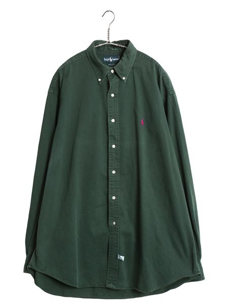 90s ラルフローレン 長袖 ボタンダウン シャツ メンズ XL オールド ポロ コットン チノ 長袖シャツ ワイシャツ カジュアル 大きいサイズ 緑