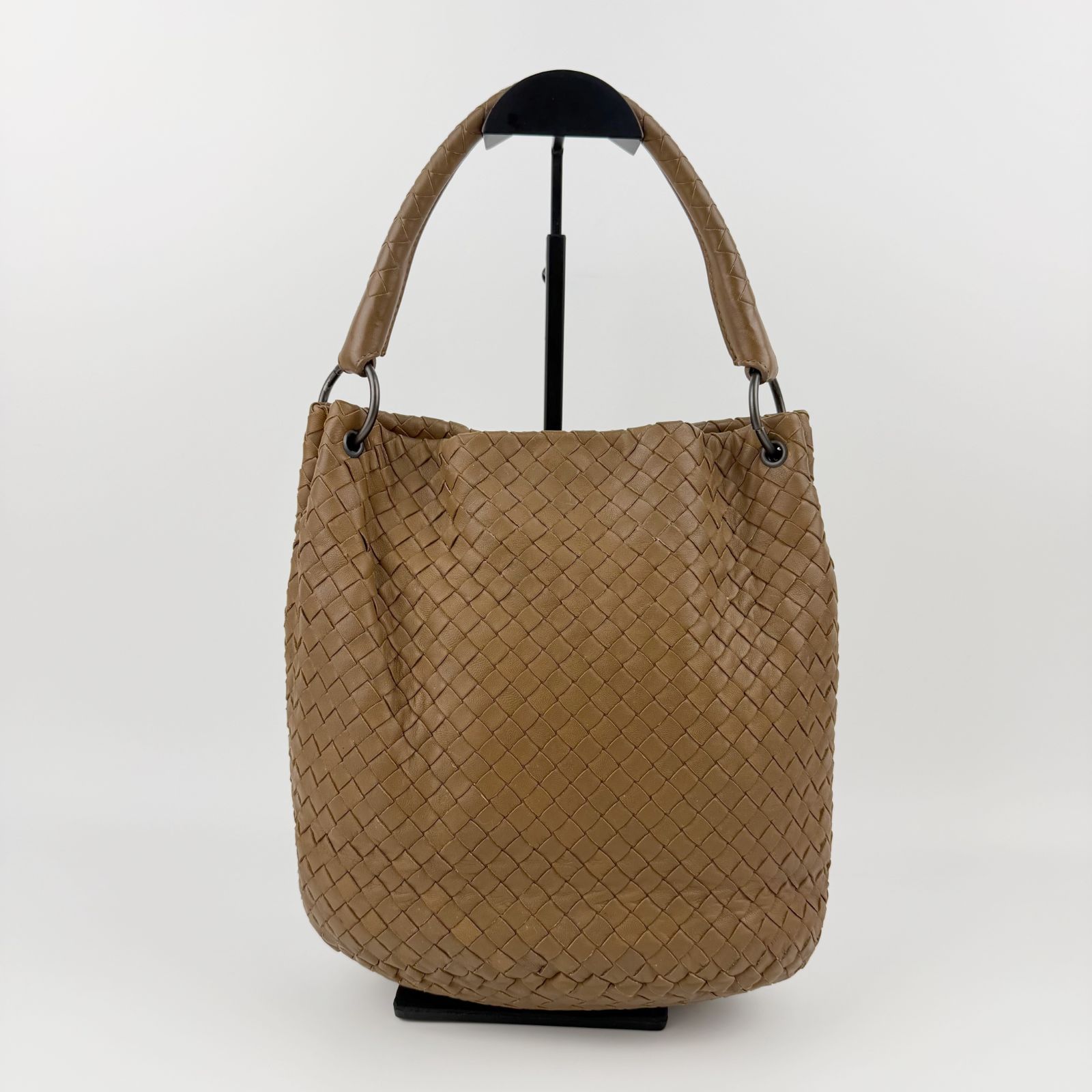 【中古】BOTTEGA VENETA ボッテガヴェネタ イントレチャート ホーボー ワンショルダーバッグ ショルダーバッグ レザー キャメル ブラウン ヴィンテージ レディース HIBUOCHI VINTAGE hboc260615a09