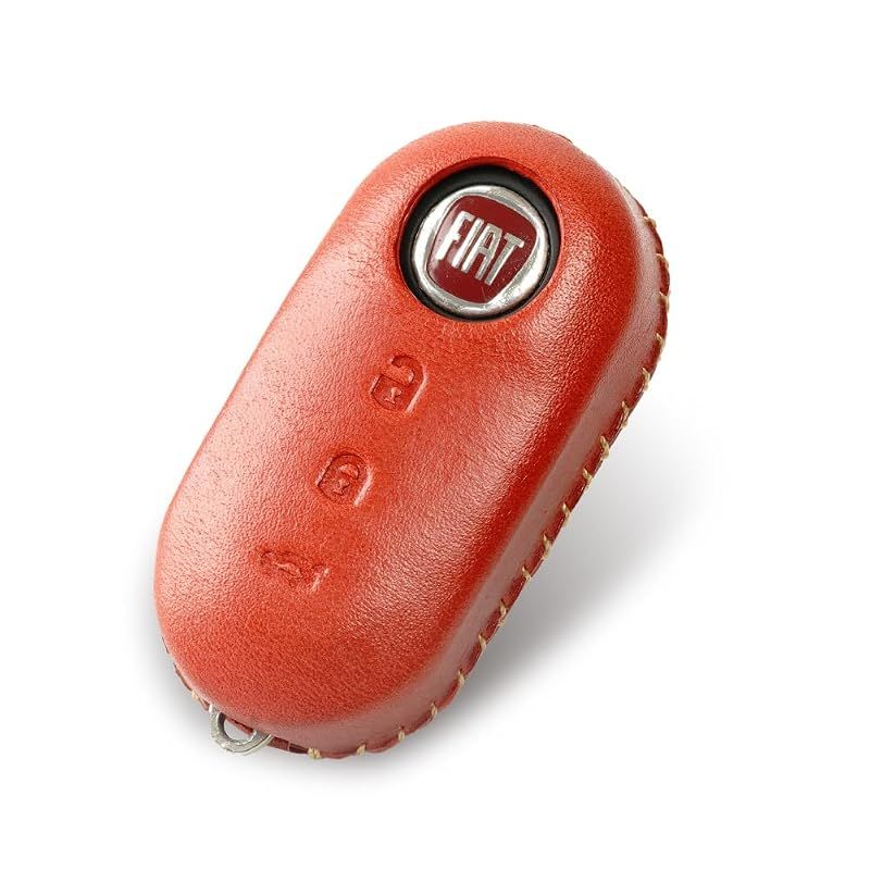 【新品】 革茶屋 FIAT互換 500互換 フィアット互換 アバルト互換 4C ランチア互換 595 695 パンダ互換 キーケース スマートキー キーカバー（fia@t-c） (赤)