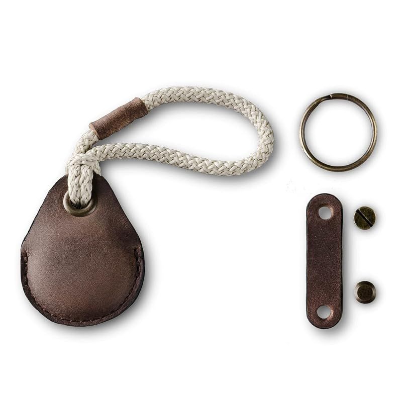 【新品】 [Crazy Horse Craft] 北欧リトアニア製 Airtag ケース レザー キーホルダー エアタグケース ウッドブラウン（キーリングセット） 1
