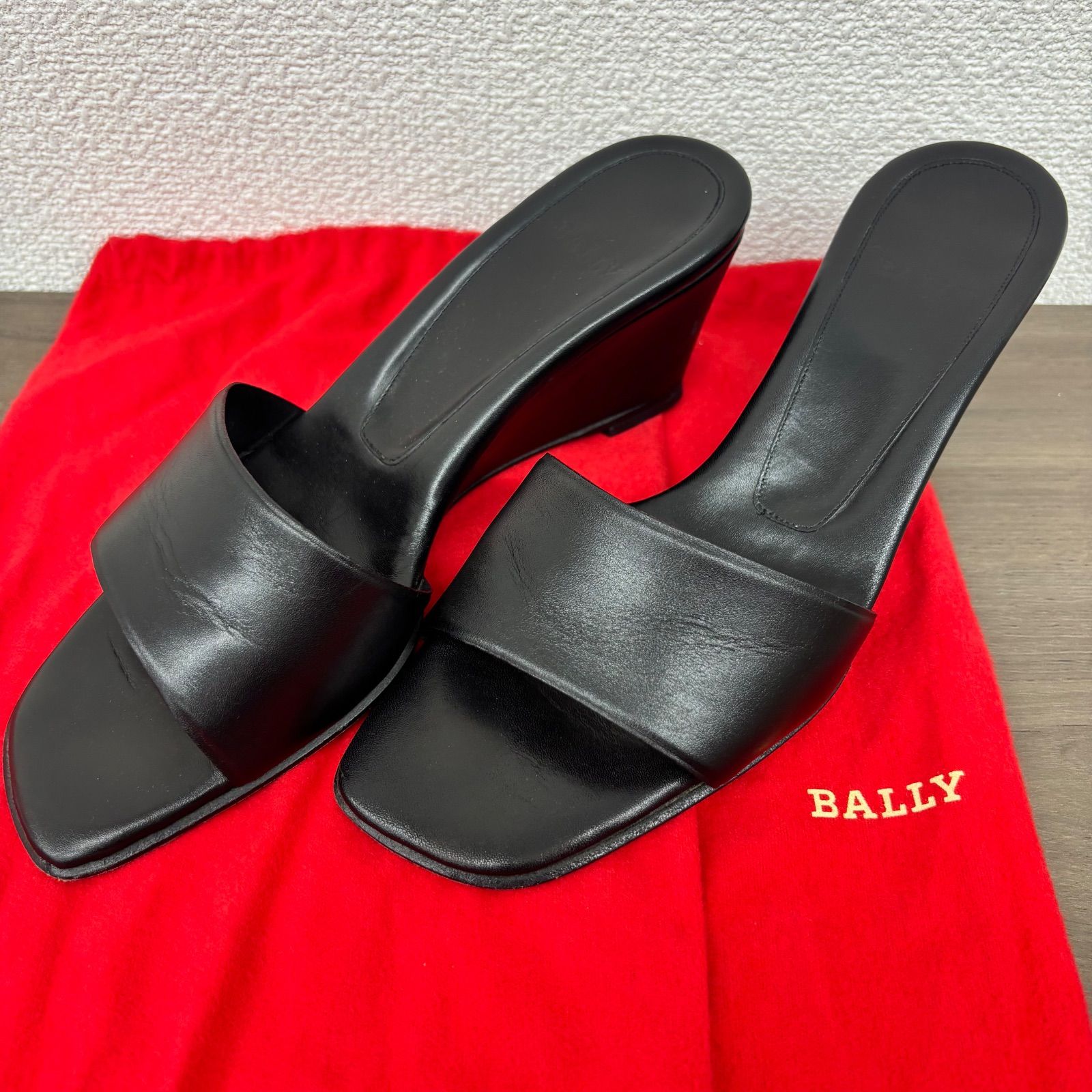 (s) BALLY バリー レザー ミュール サンダル 36.5 EU 23cm ブラック 黒 保存袋付 イタリア製 レディース/7721