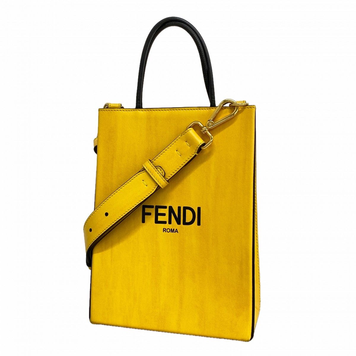 【6fb3161】フェンディ ハンドバッグ ショッピングバッグ レザー イエロー ゴールド金具 2wayバッグ【中古】レディース