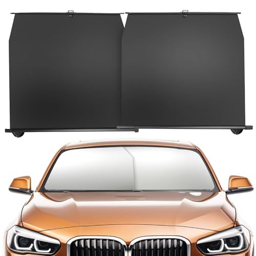 【新品】サンシェード 車用 フロントガラス ロール式 常時取付型 遮光・断熱・紫外線99%遮蔽 チタン断熱素材 幅76-143cm 高さ105cmまで調整可能 多車種対応 車中泊/仮眠/プライバシー保護 d5ff89ca