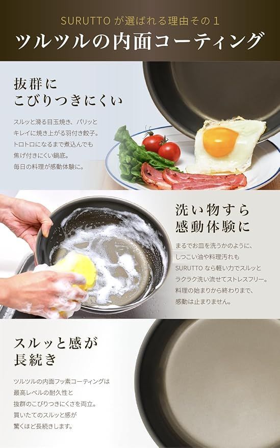数量限定！】28cm＊SURUTTO 取っ手つきシリーズ 28cmフライパン IH