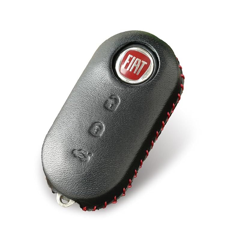 【新品】 革茶屋 FIAT互換 500互換 フィアット互換 アバルト互換 4C ランチア互換 595 695 パンダ互換 キーケース スマートキー キーカバー（fia@t-c） (黒)