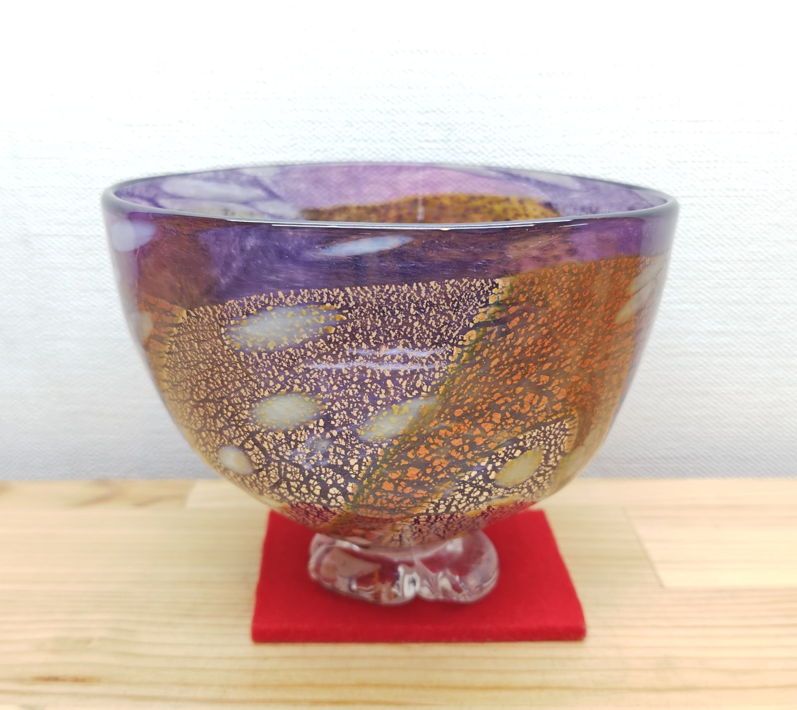 【逢絢亭・新品】茶道具 茶碗 義山 風紋 バイオレット 冷茶用のお茶碗 工芸ガラス 片岡操 共箱入り