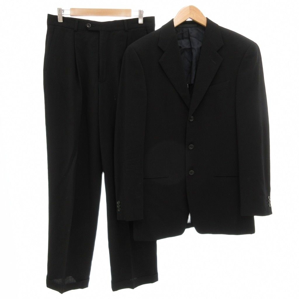 アルマーニ コレツィオーニ ARMANI COLLEZIONI スーツ セットアップ シングル テーラードジャケット スラックス パンツ 3B 背抜き サイドベンツ タック 46 黒 ブラック /GV ■ECD005