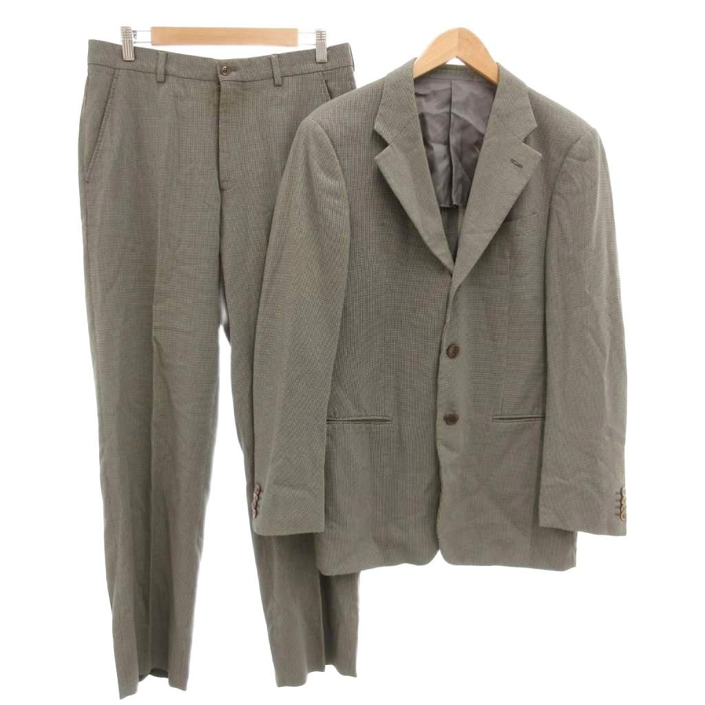 アルマーニ コレツィオーニ ARMANI COLLEZIONI スーツ セットアップ シングル テーラードジャケット スラックス パンツ 総柄 3B 背抜き サイドベンツ センタープレス 48 グレー /GV ■ECD005