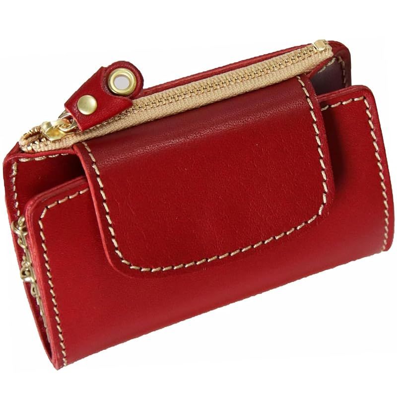【新品】 [PORCO ROSSO] キーケース 小銭入れ 付き メンズ 本革小銭入れ一体型 6連 栃木レザー スマートキーケース キーホルダー ブランド ポルコロッソ 日本製 レディース 革 レザー 父の日 革婚式 誕生日 還暦祝い 赤 レッド [sokun