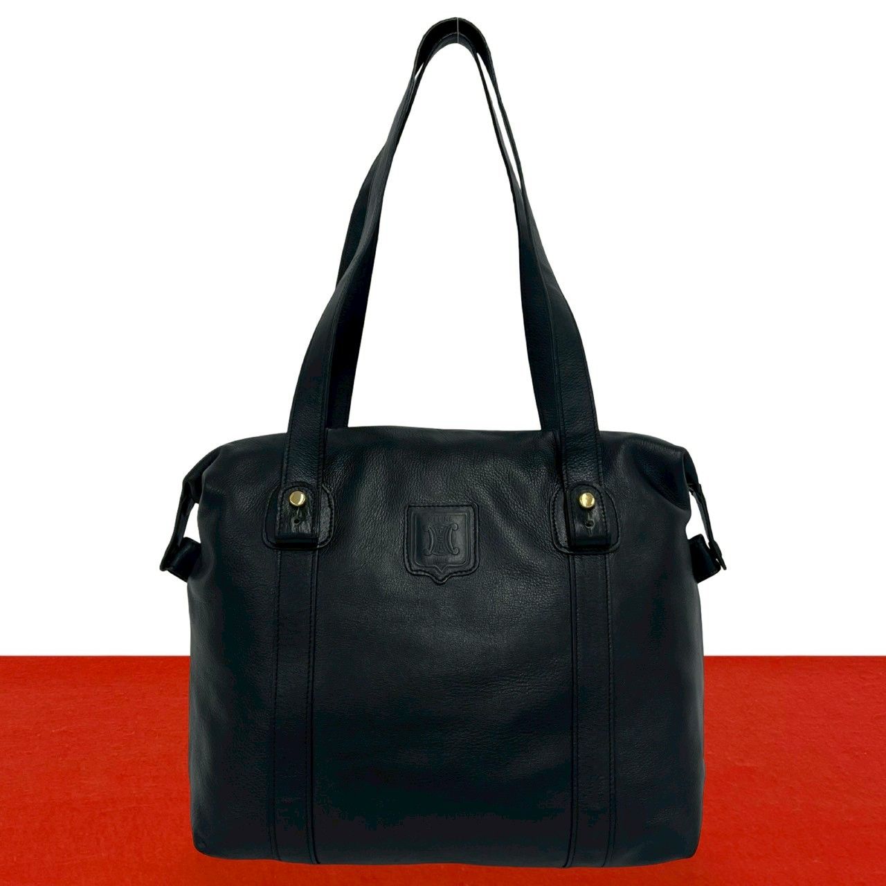 【美品】セリーヌ ボストンバッグ トリオンフ レザー ブラック 大容量 極 美品 CELINE セリーヌ ヴィンテージ トリオンフ ロゴ レザー 本革
