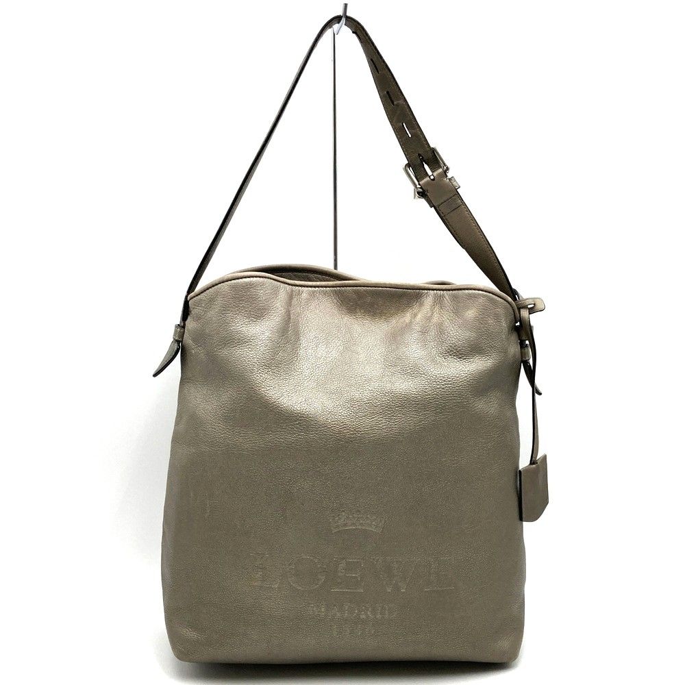 LOEWE ロエベ ヘリテージ ショルダーバッグ レザー シルバー メタリック レディース