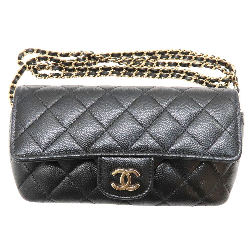 【中古】CHANEL シャネル アイウェアケース マトラッセ ショルダー キャビアスキン ブラック シャンパンゴールド金具 ミニバッグ ココマーク A2602435【無料ギフトラッピング承ります】