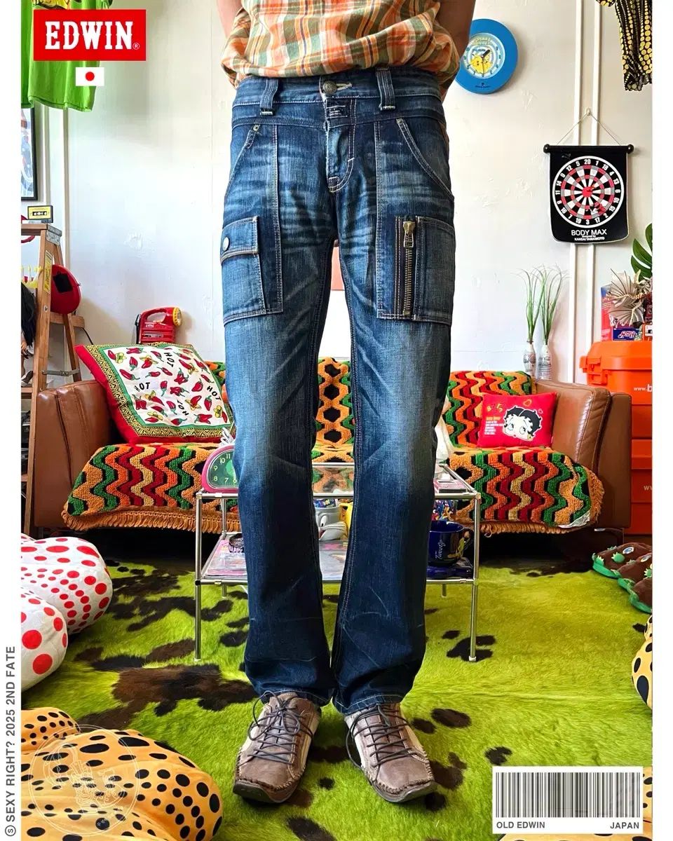 EDWIN エドウィン 日本 ヴィンテージ ダブル カーゴ ポケット ウォッシュ デニム パンツ デニム
