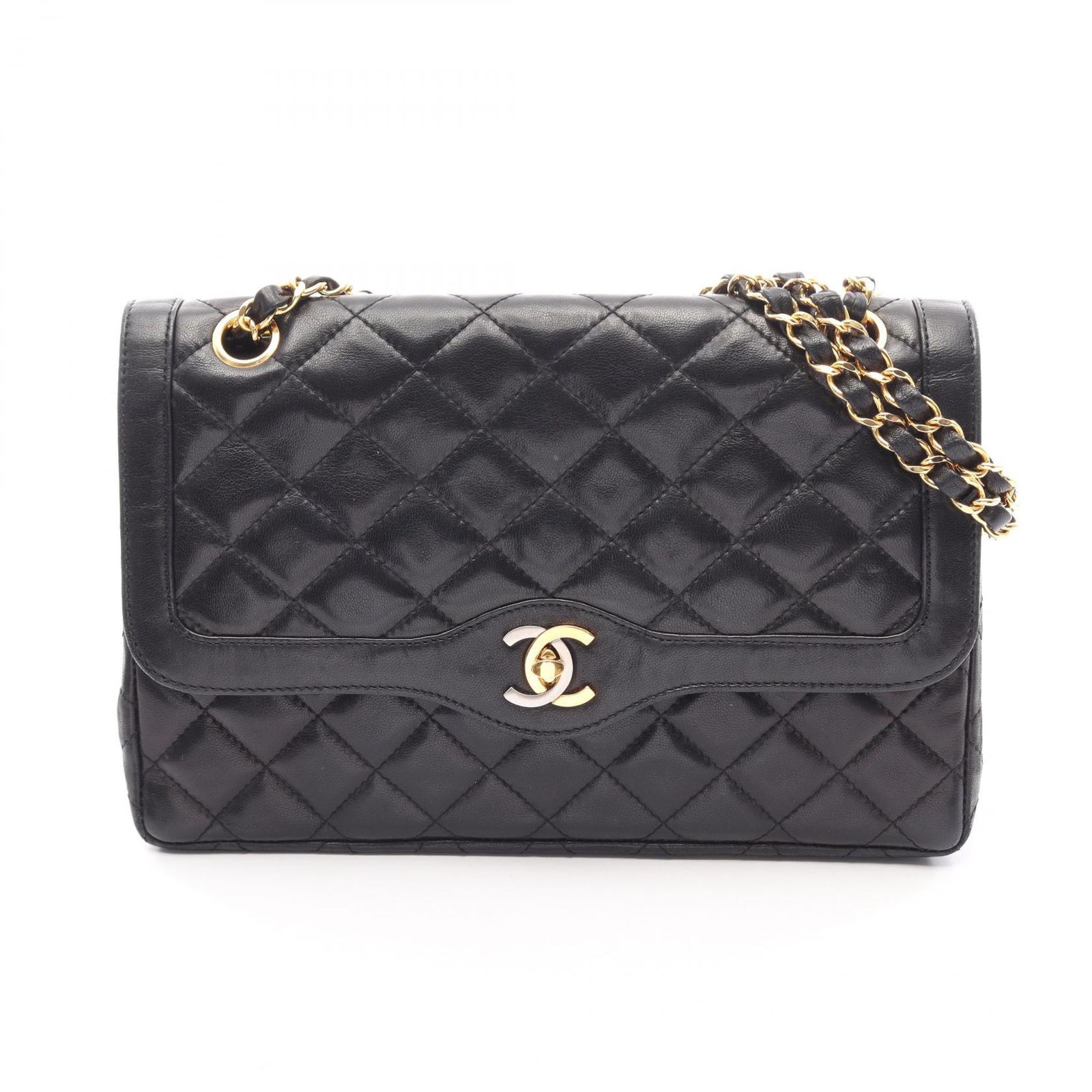 シャネル CHANEL ショルダーバッグ マトラッセ パリ限定 ブラック ラムスキン（羊革） パリ限定 マトラッセ チェーンショルダー レディース Used B