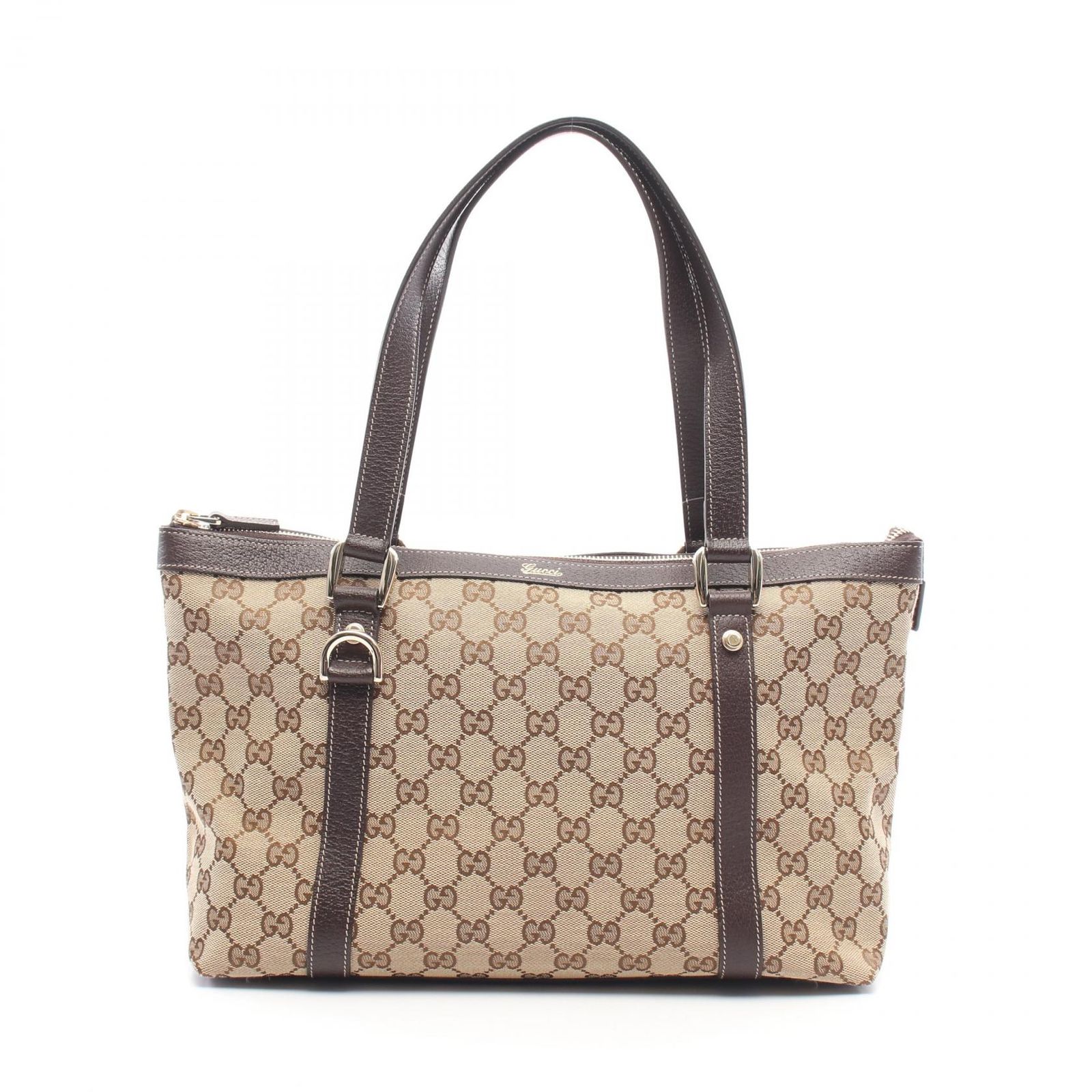 グッチ GUCCI トートバッグ アビー GGキャンバス 141470 ベージュ/ダークブラウン キャンバス レザー アビー トートバッグ レディース Used A