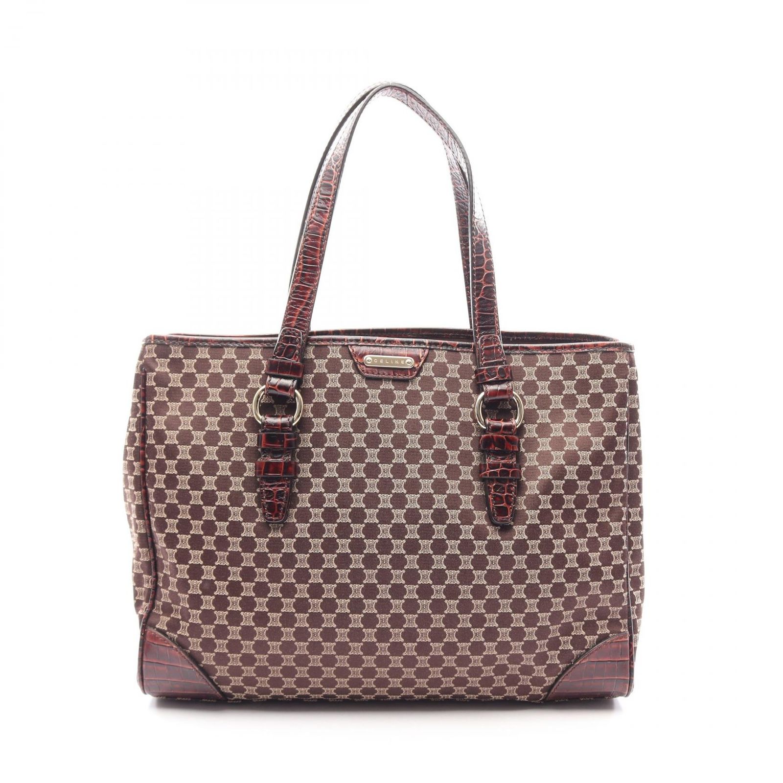 セリーヌ CELINE トートバッグ マカダム ダークブラウン キャンバス レザー マカダム トートバッグ レディース Used A