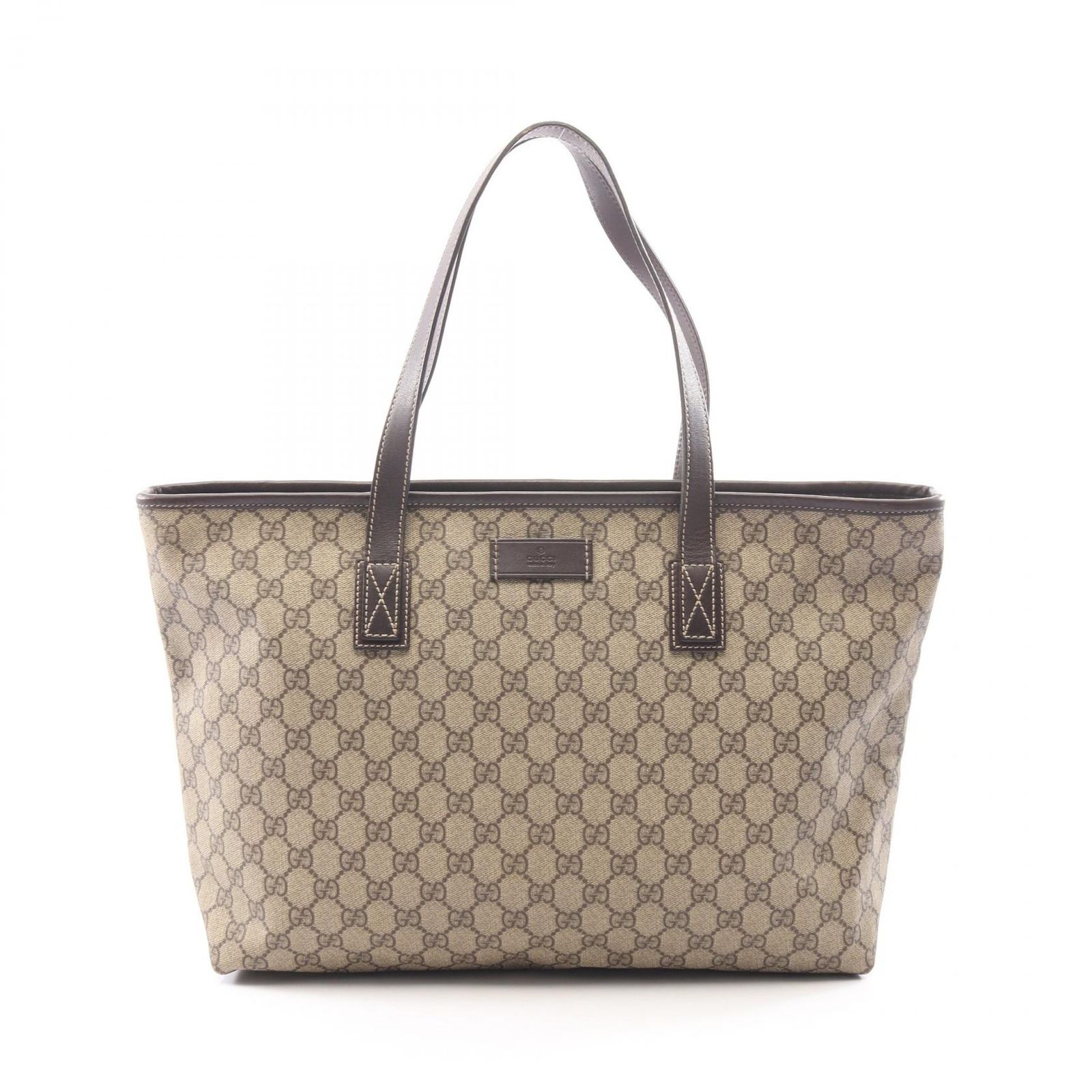 グッチ GUCCI トートバッグ GGスプリーム 211137 ベージュ/ダークブラウン PVCコーティングキャンバス レザー GGスプリーム トート レディース Used B
