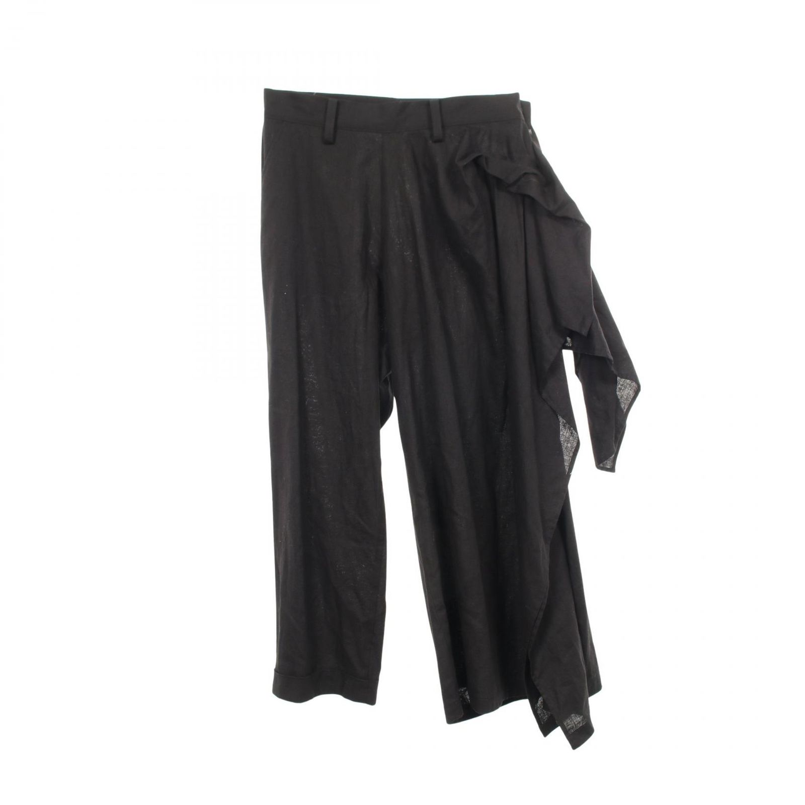 ヨウジヤマモト Yohji Yamamoto パンツ WIDE LEG PANTS WITH TRAIN ON LEFT LEG 変形 ブラック コットン ファブリック パンツ ユニセックス Used A