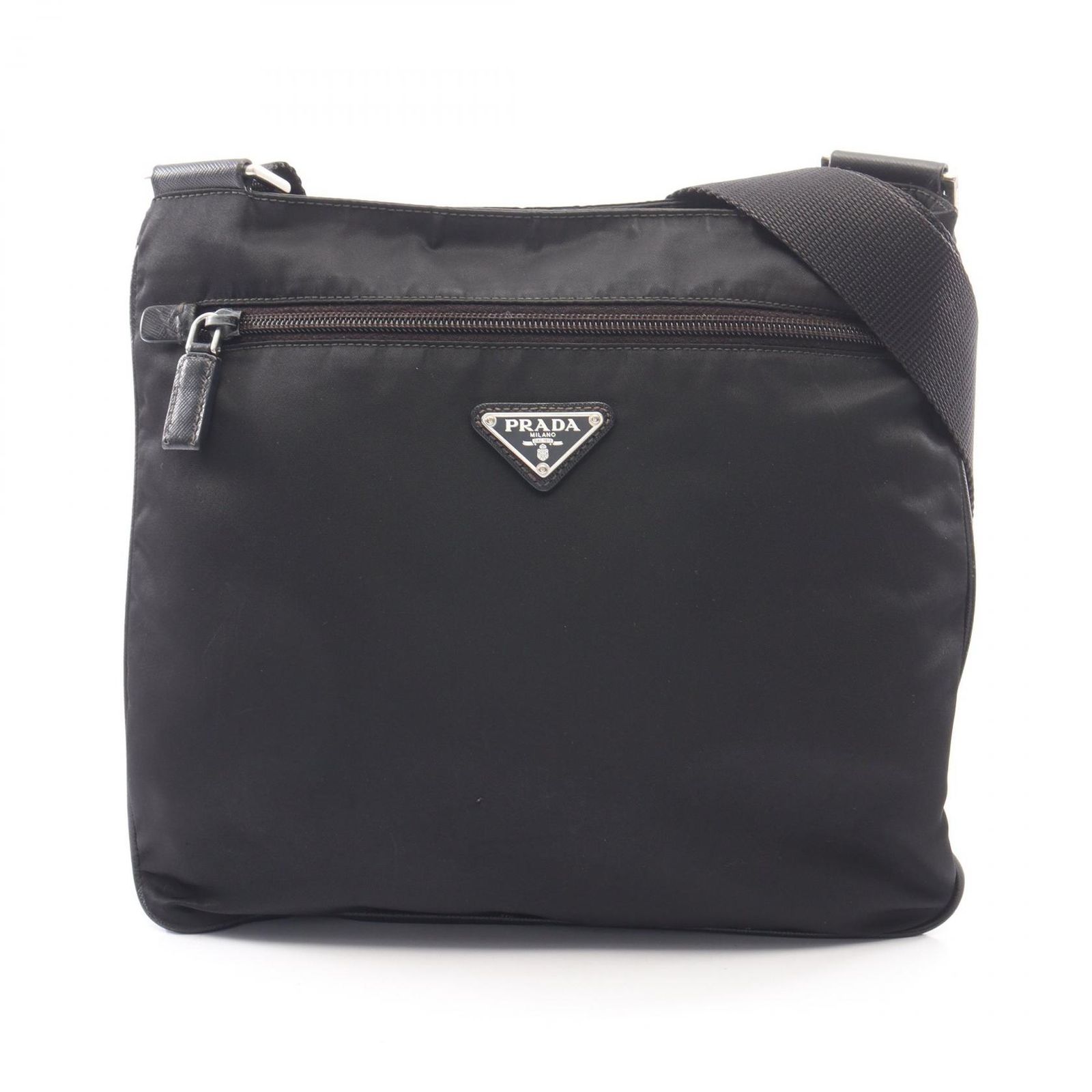 プラダ PRADA ショルダーバッグ トライアングルロゴ ブラック ナイロン サフィアーノレザー トライアングルロゴ ショルダーバッグ レディース Used B