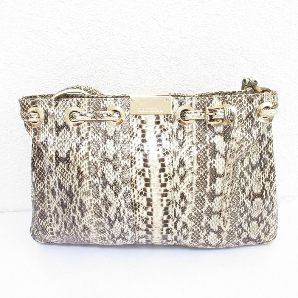 JIMMY CHOO Python Leather Clutch Bag Handbag Beige Ladies Used Clothes Used Used