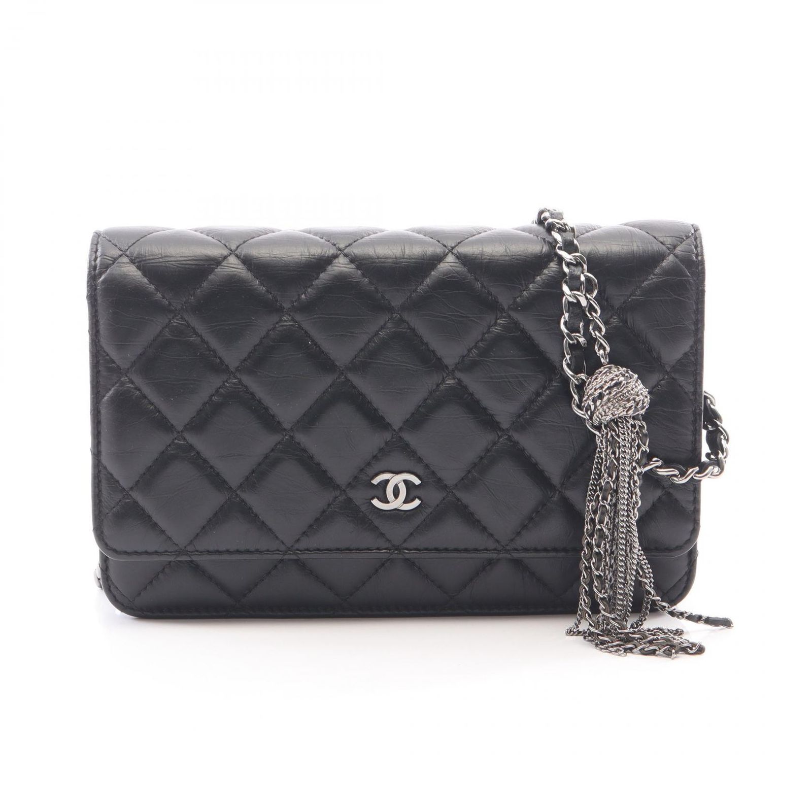 シャネル CHANEL ショルダーバッグ マトラッセ ブラック レザー マトラッセ チェーンウォレット レディース Used A