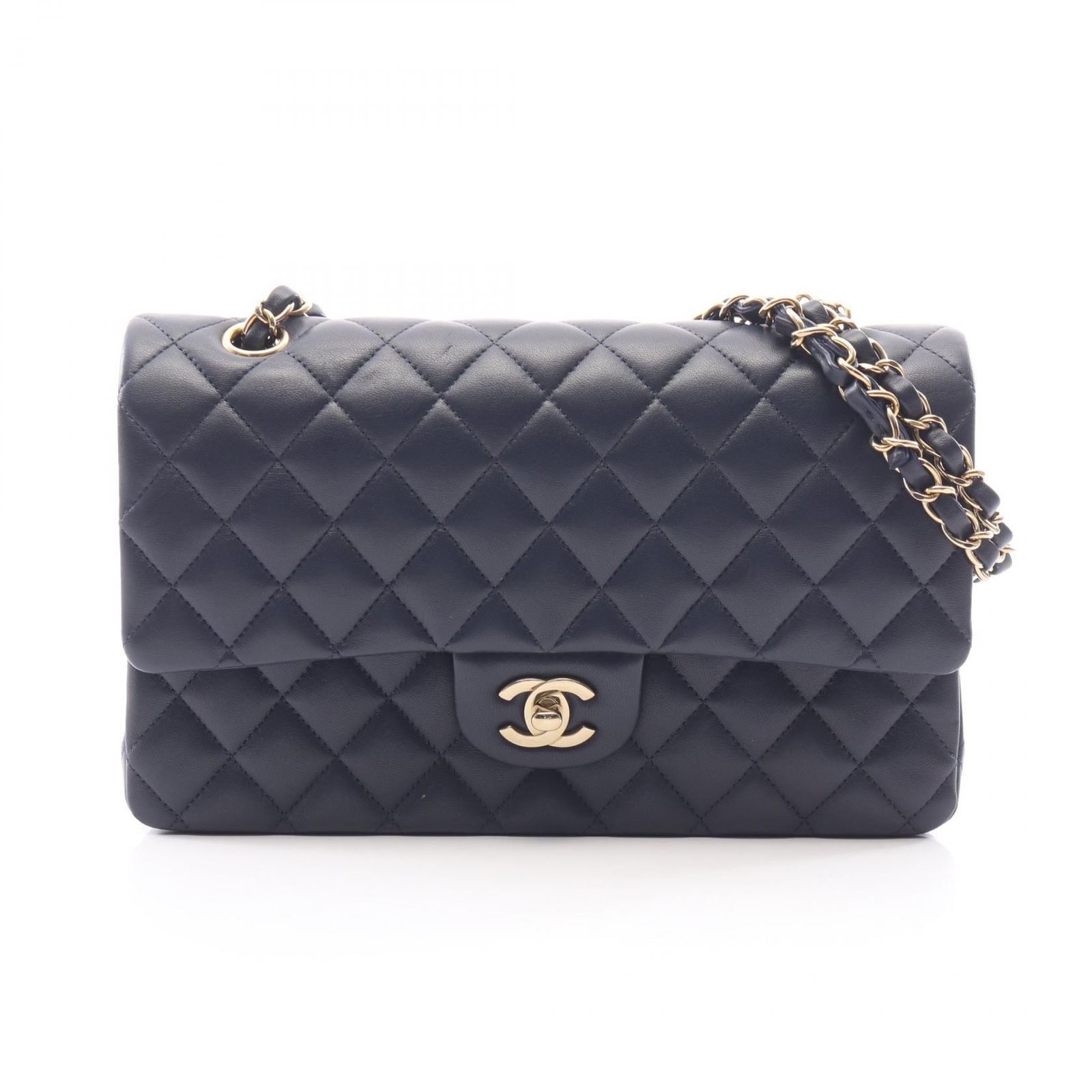 シャネル CHANEL ショルダーバッグ マトラッセ Wフラップ A01112 ネイビー ラムスキン（羊革） マトラッセ ダブルフラップ チェーンショルダー レディース Used A