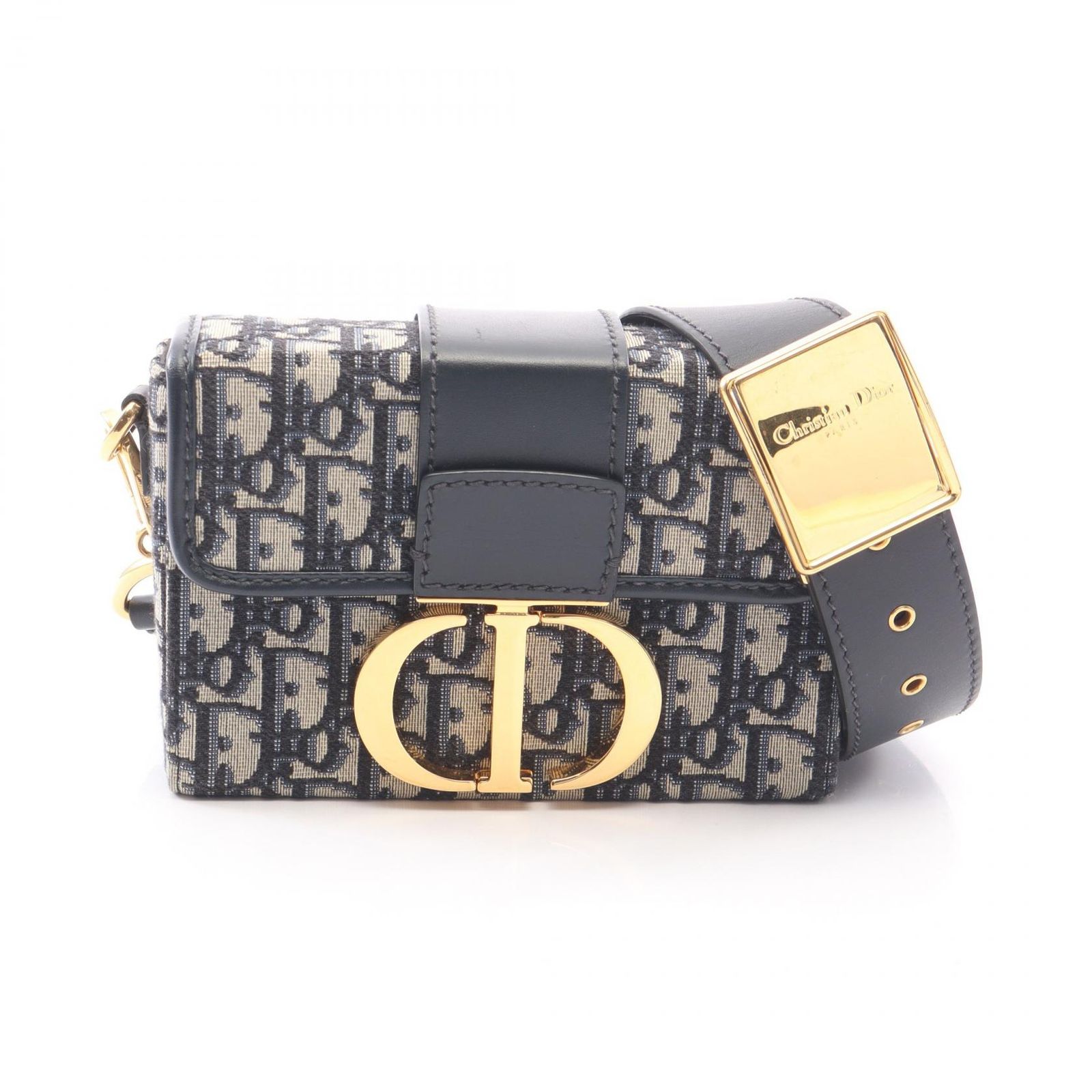 ディオール Dior ショルダーバッグ 30 MONTAIGNE モンテーニュ ボックス オブリーク ネイビー キャンバス レザー オブリーク 30 Montaigne ボックス ショルダーバッグ