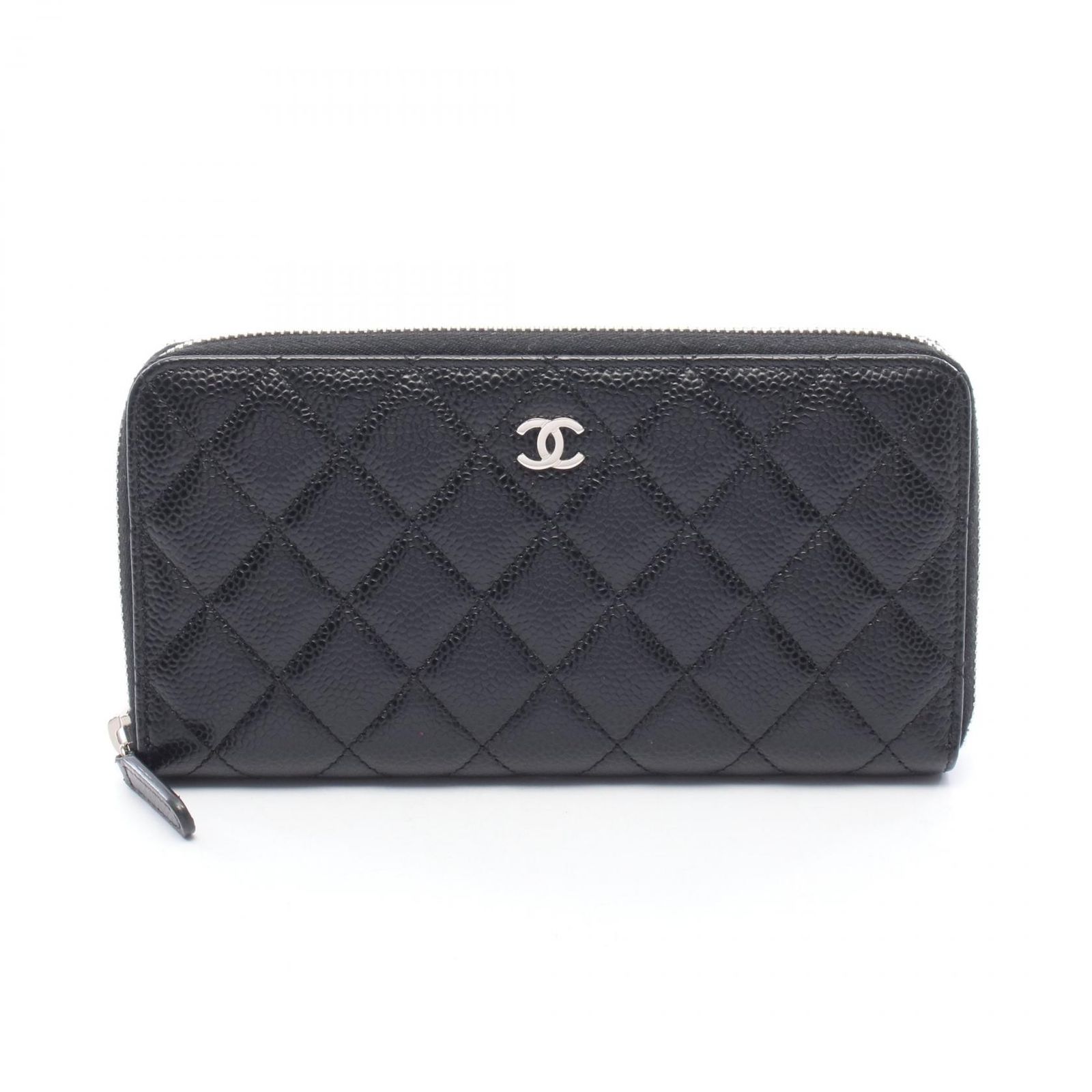 シャネル CHANEL ラウンド長財布 クラシック ロング ジップ ウォレット マトラッセ ブラック カーフ（牛革） マトラッセ ラウンド長財布 レディース Used A