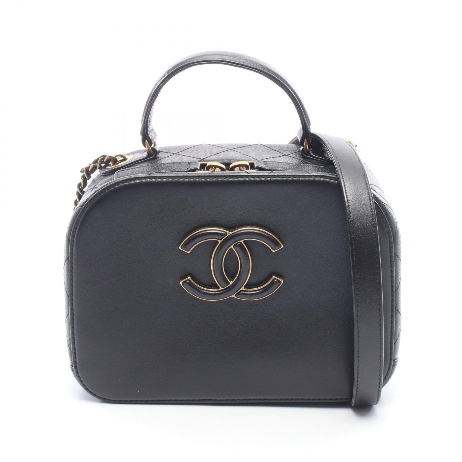 シャネル CHANEL ショルダーバッグ マトラッセ トップハンドル 2WAY ブラック レザー マトラッセ トップハンドル 2wayチェーンショルダー レディース Used A