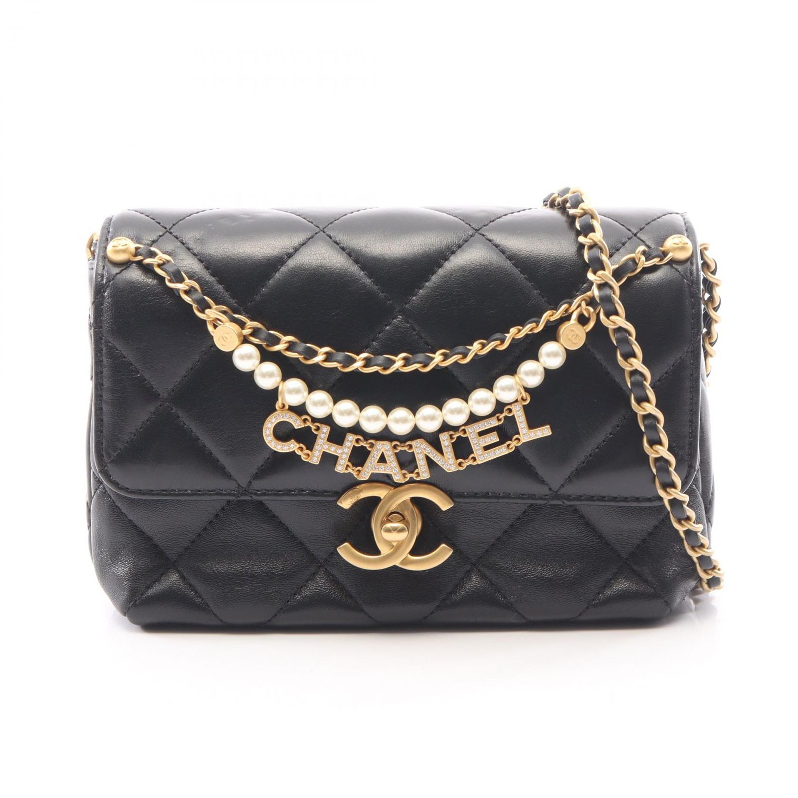 シャネル CHANEL ショルダーバッグ マトラッセ ミニフラップバッグ AS4986 ブラック ラムスキン（羊革） マトラッセ スモールフラップ チェーンショルダー レディース