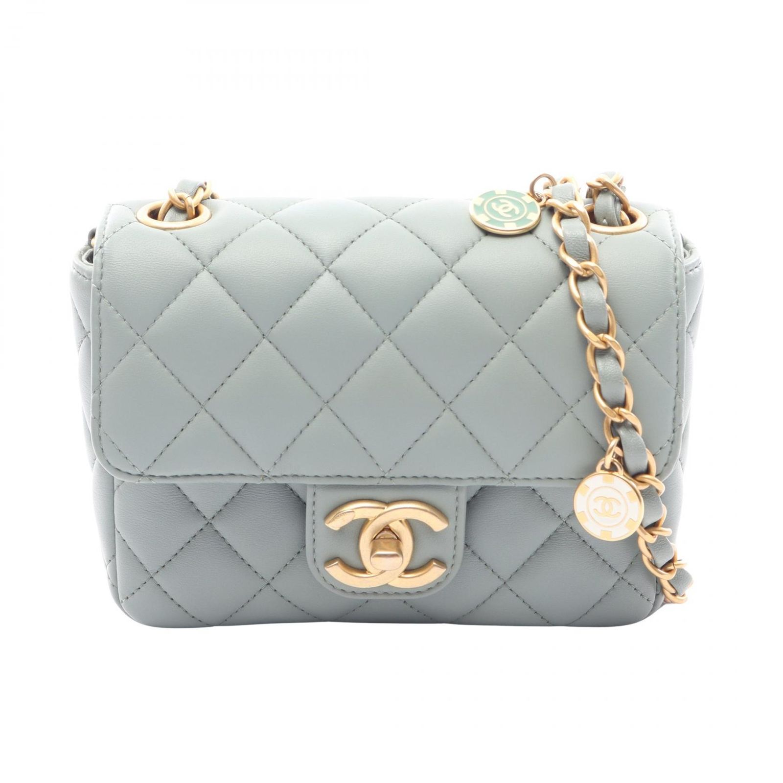 シャネル CHANEL ショルダーバッグ ミニマトラッセ AS3738 ブルーグレー ラムスキン（羊革） ミニマトラッセ チェーンショルダー レディース Used A