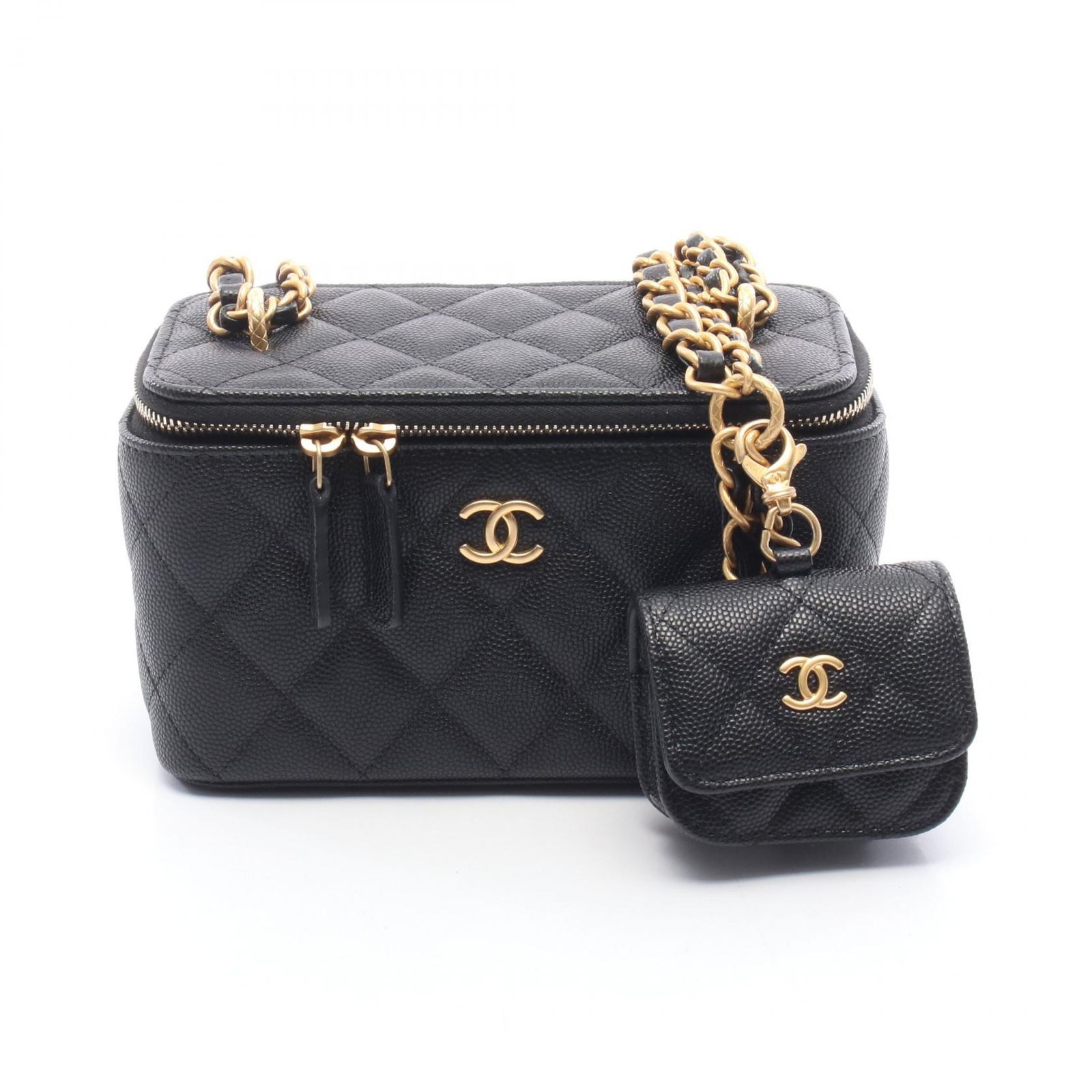 シャネル CHANEL ショルダーバッグ マトラッセ バニティ AP3376 ブラック カーフ（牛革） マトラッセ バニティ チェーンショルダー レディース Used A