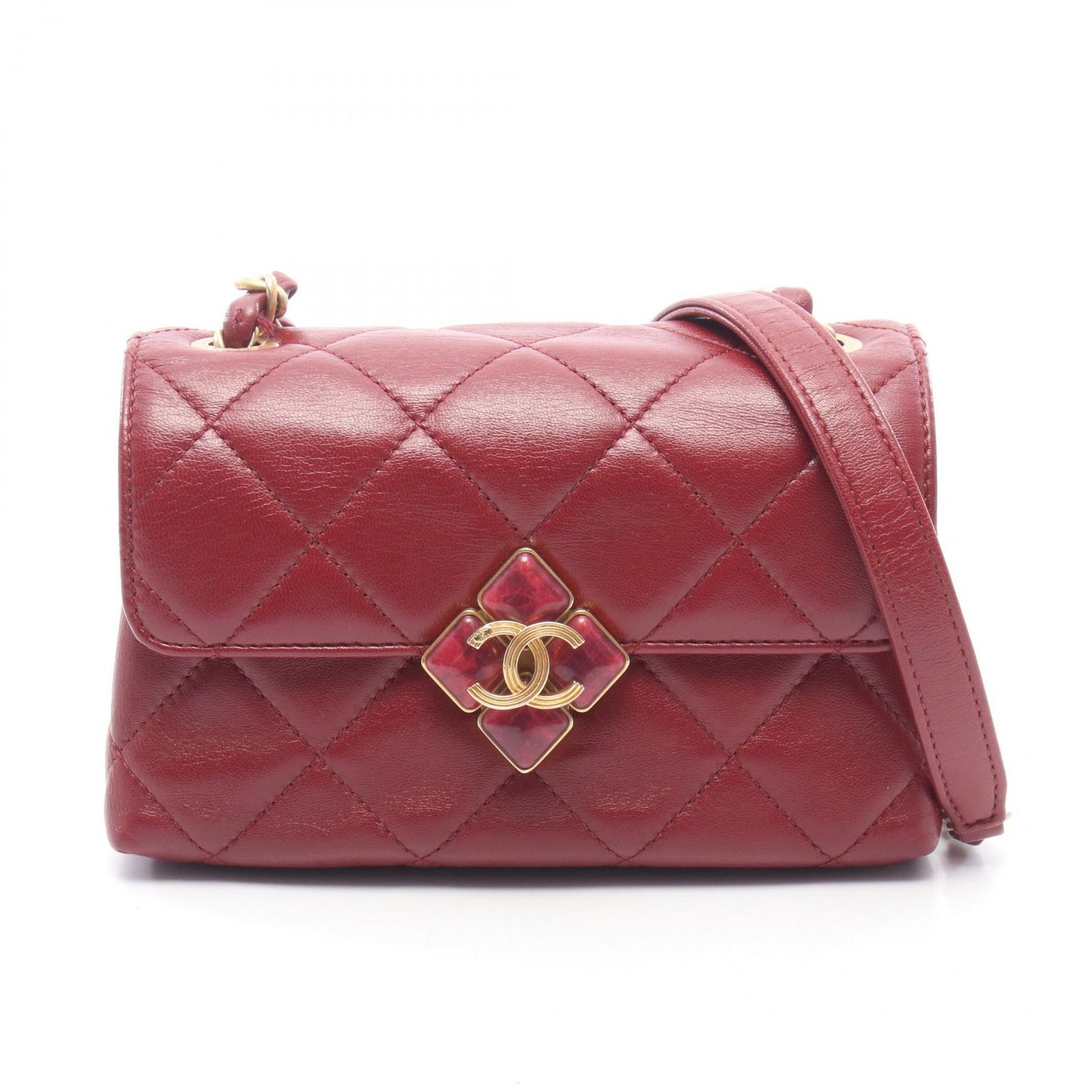 シャネル CHANEL ショルダーバッグ マトラッセ スモールフラップ レッド ラムスキン（羊革） マトラッセ スモールフラップ チェーンショルダー レディース