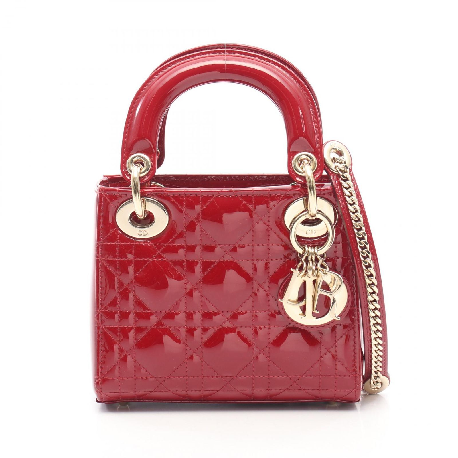 ディオール Dior ハンドバッグ レディディオール ミニ カナージュ 2WAY レッド パテントレザー レディディオール カナージュ 2wayトート ミニ レディース Used B