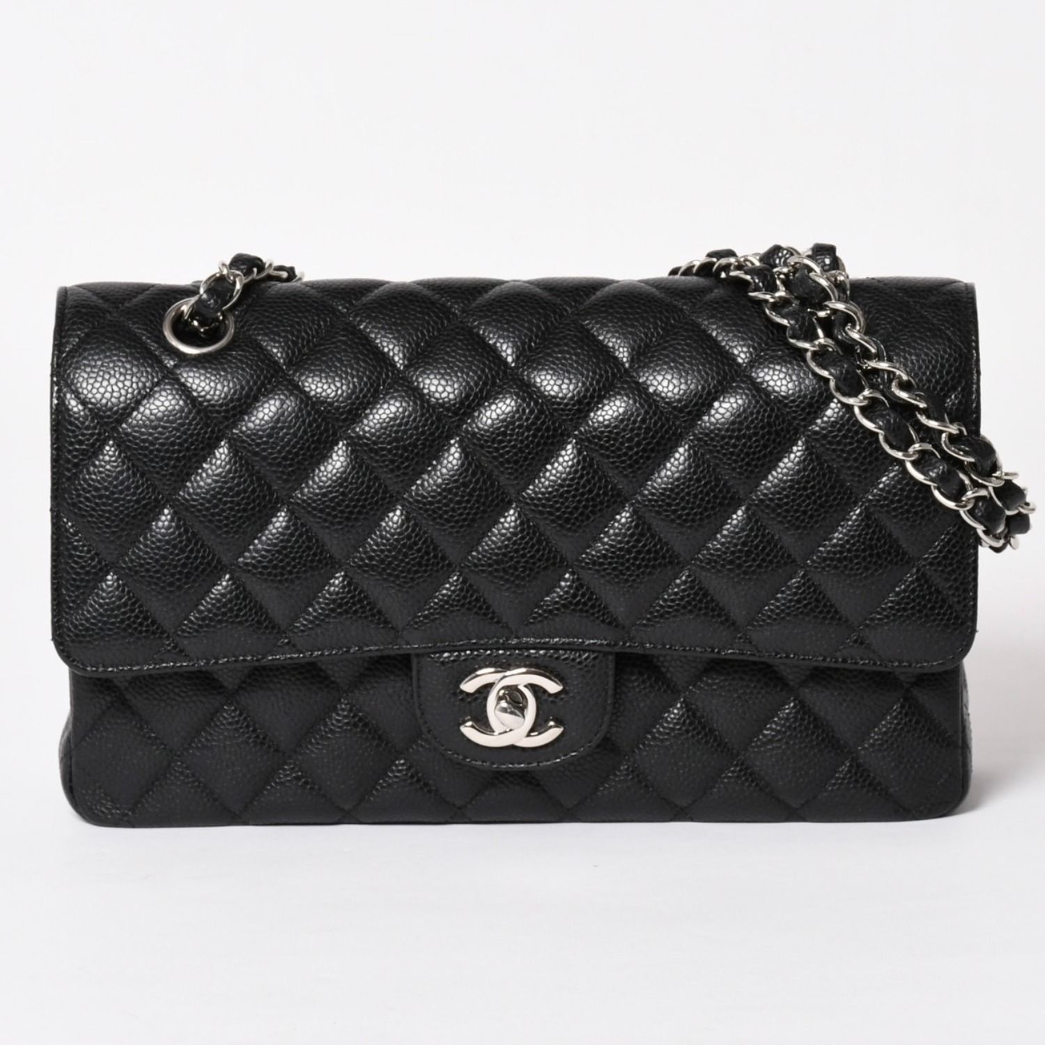 極美品 CHANEL シャネル マトラッセ25 Wフラップ Wチェーンショルダーバッグ 19番台 ココマーク キャビアスキン ブラック 中古 4a004054