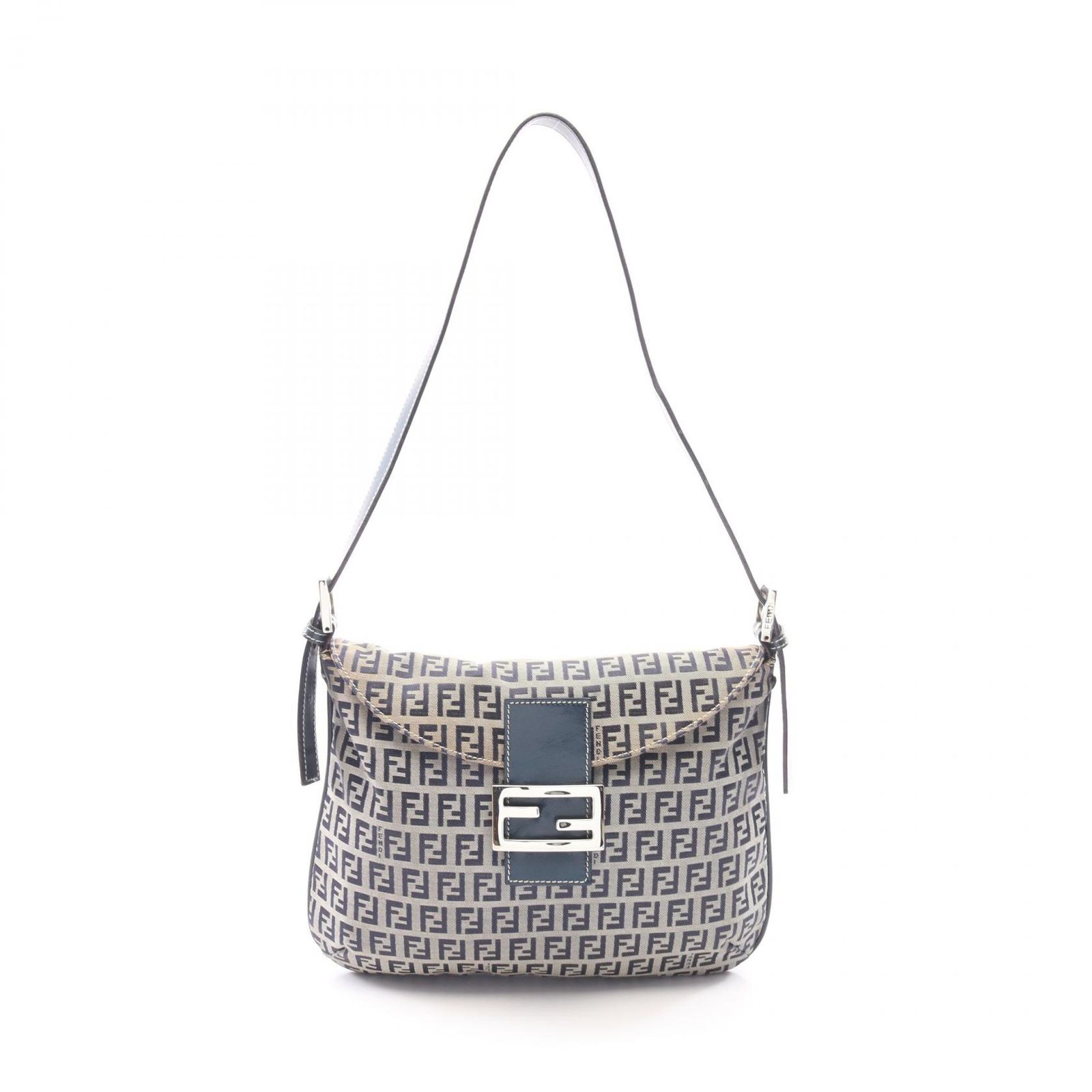 フェンディ FENDI ショルダーバッグ マンマバケット ズッキーノ ネイビー/グレー キャンバス レザー ズッキーノ マンマバケット レディース Used B
