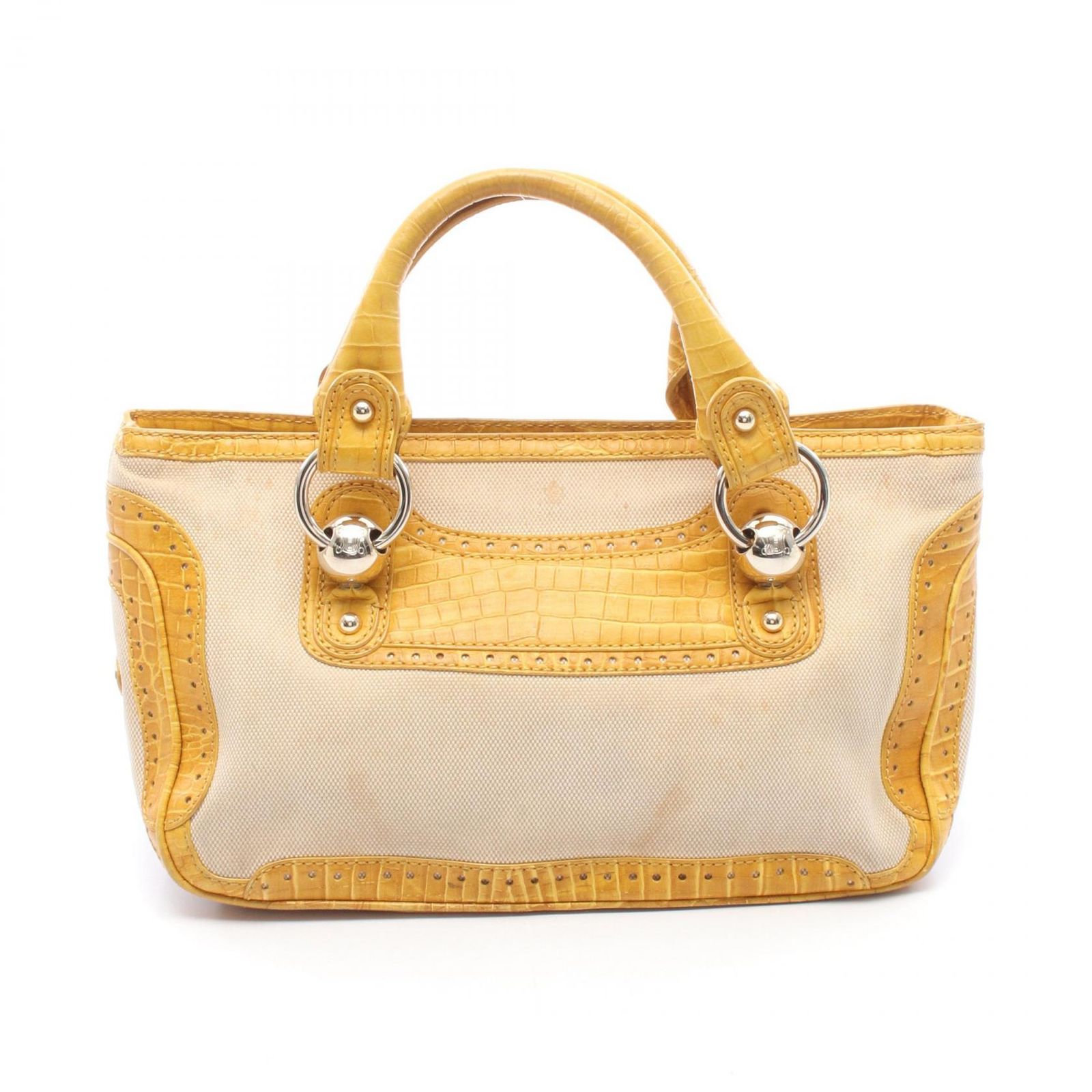 セリーヌ CELINE ハンドバッグ ブギーバッグ 型押し イエロー/アイボリー キャンバス レザー ブギーバッグ レディース Used B