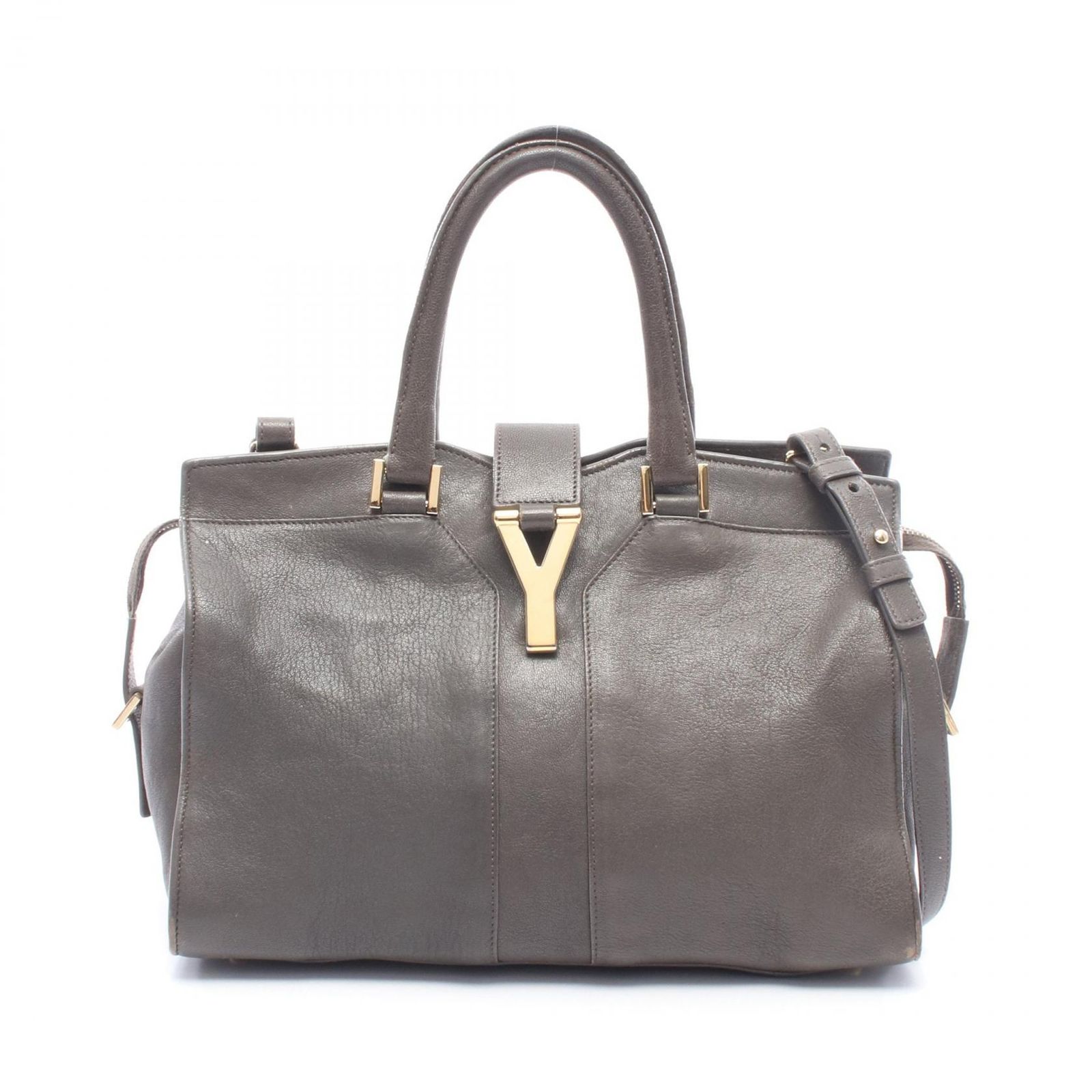 イヴ・サンローラン YVES SAINT LAURENT ハンドバッグ プチカバス Yライン 2WAY 311210 グレー レザー Yライン プチカバス 2wayハンド レディース Used B